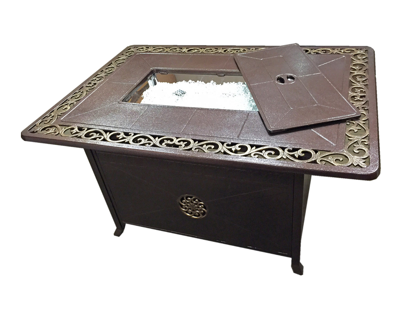 Rectangular Hammered Bronze Cast Aluminum Fire Pit with Scroll Design