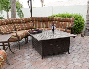 Square Slatted Extruded Aluminum Fire Pit In Bronze