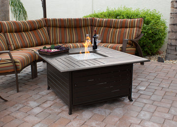 Square Slatted Extruded Aluminum Fire Pit In Bronze