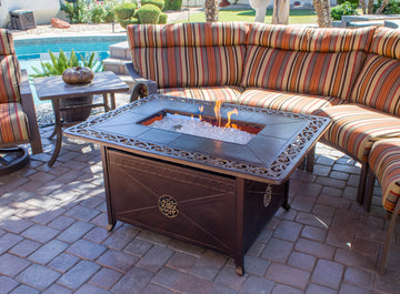 Rectangular Hammered Bronze Cast Aluminum Fire Pit with Scroll Design