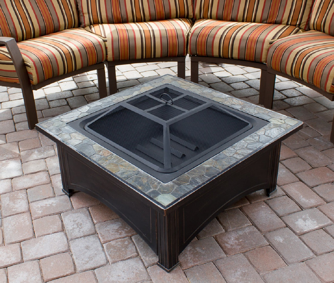 Outdoor Square Slate Top Wood Burning Fire Pit