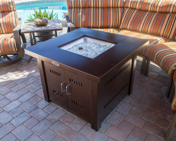 Outdoor Propane Fire Pit With Antique Hammered Bronze Finish