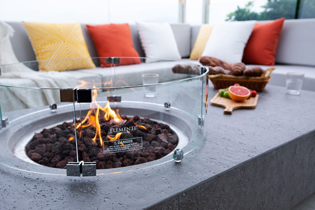 Metropolis Natural Limestone Rectangle Concrete Firepit Table - Light Gray