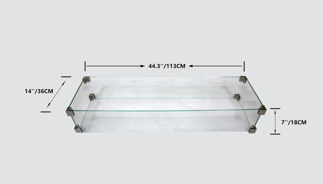 44" x 14" Fire Table Rectangle Wind Screen - Fire Pit Table