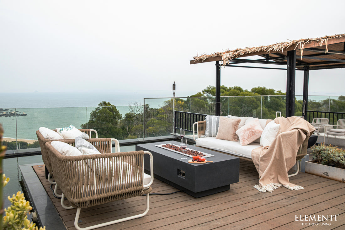 Granville Modern Smooth Concrete Rectangle Fire Pit Table - Dark Gray