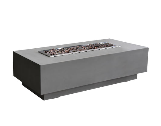 Granville Modern Smooth Concrete Rectangle Fire Pit Table - Light Gray