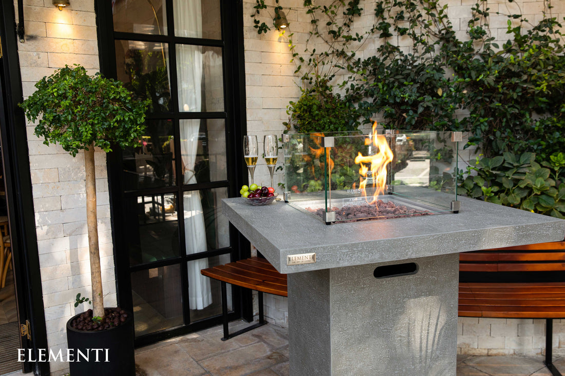 Montreal Bar Height Concrete Propane Fire Pit Table - Light Gray