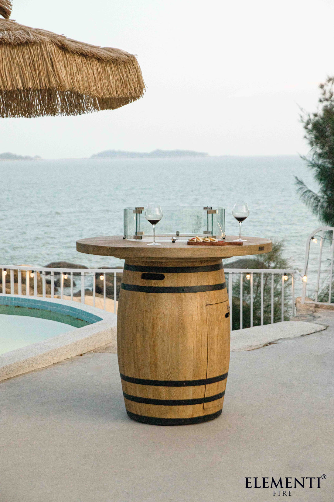 Lafite Natural Wood Bar Height Concrete Propane Fire Pit Table