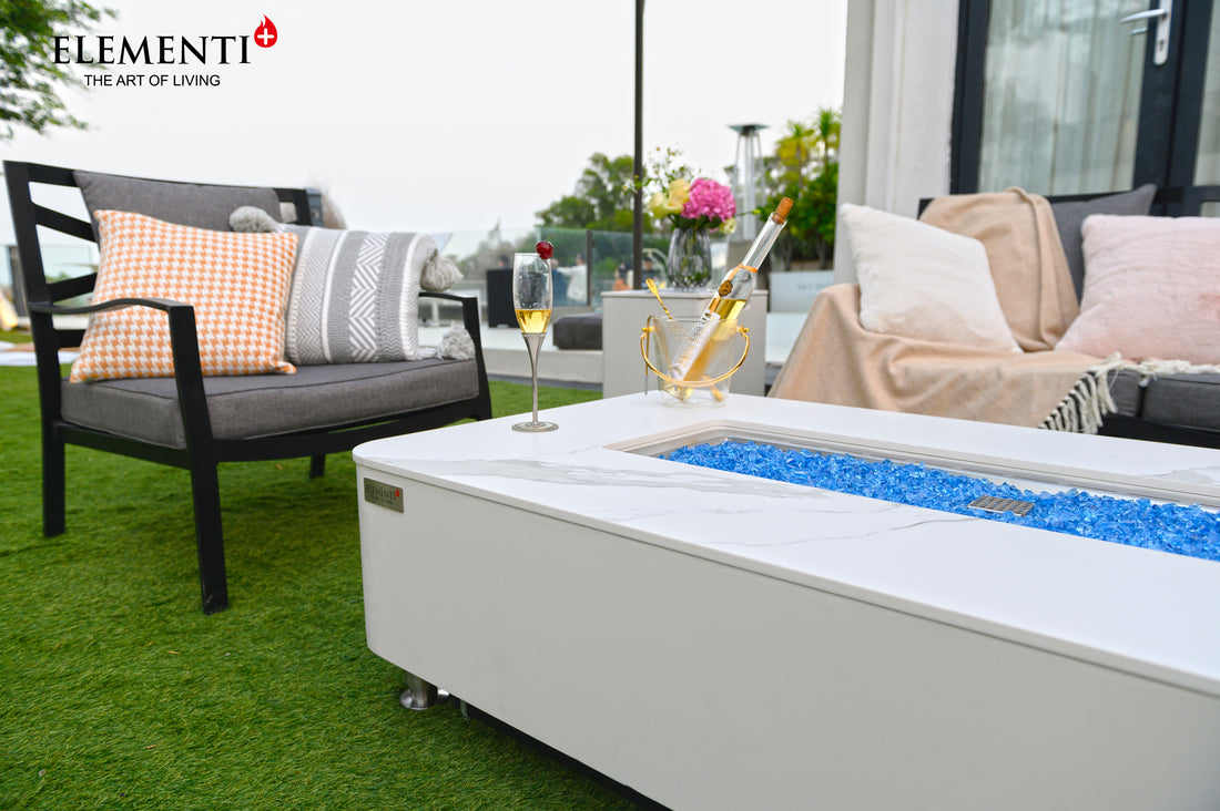 Athens Modern Marble and Concrete Rectangle Fire Pit Table