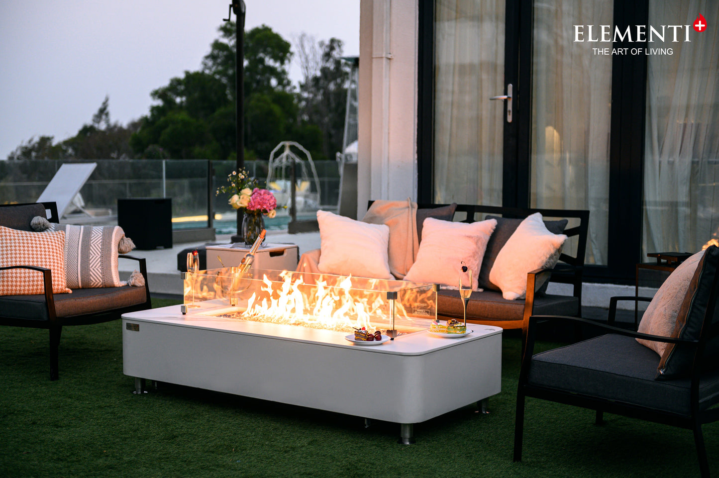 Athens Modern Marble and Concrete Rectangle Fire Pit Table