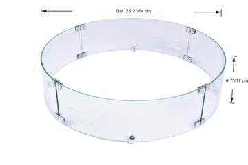 Gas Fire Pit Wind Screen Round 25.4" x 25.4" x 7"