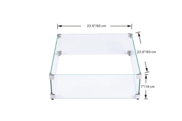 Gas Fire Pit Wind Screen Square 23.6" x 23.6" x 7"