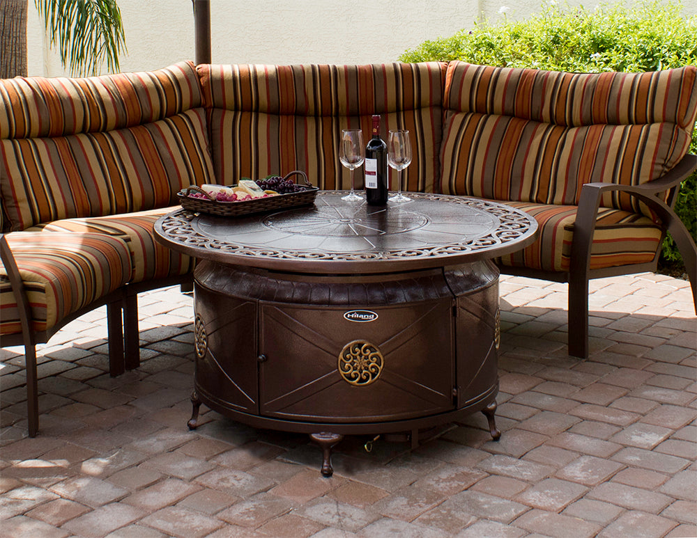 Round Hammered Bronze Cast Aluminum Fire Pit with  Scroll Design