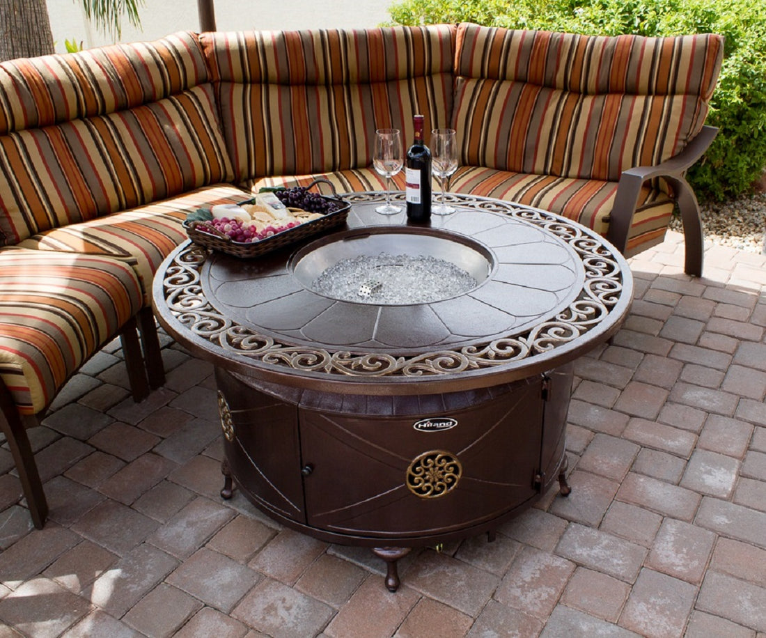 Round Hammered Bronze Cast Aluminum Fire Pit with  Scroll Design