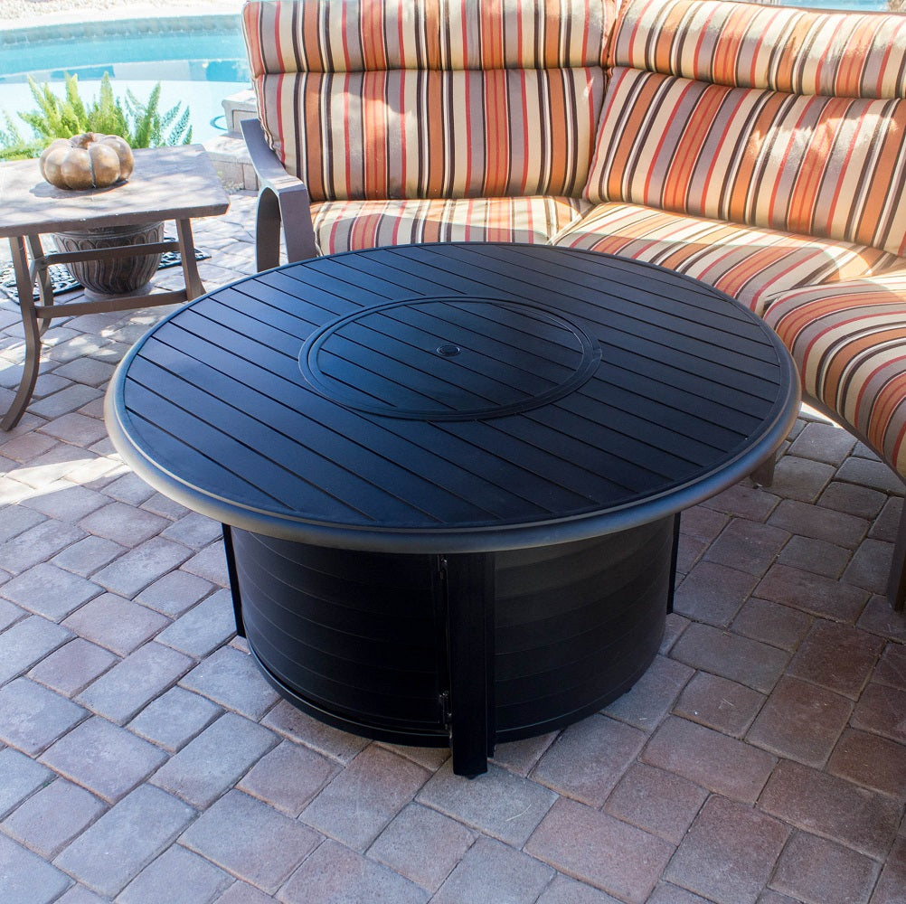 Round Slatted Extruded Aluminum Fire Pit in Black