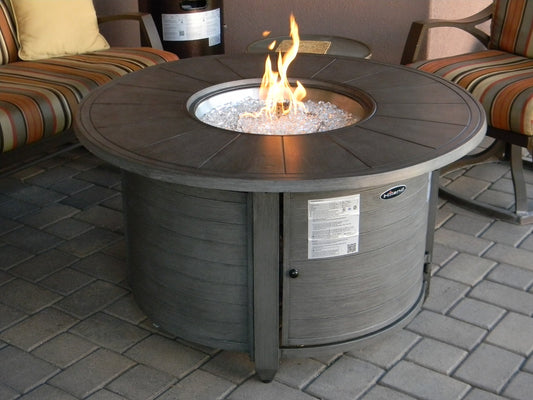 Round Extruded Aluminum Fire Pit in Grey Wood