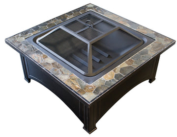 Outdoor Square Slate Top Wood Burning Fire Pit