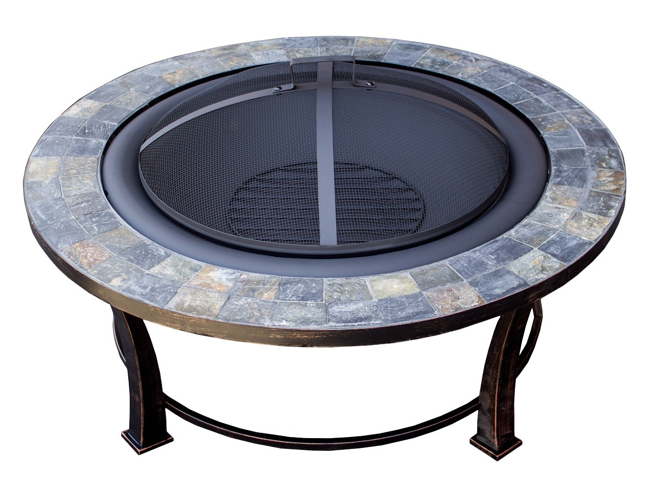 Outdoor Round Slate Top Wood Burning Fire Pit