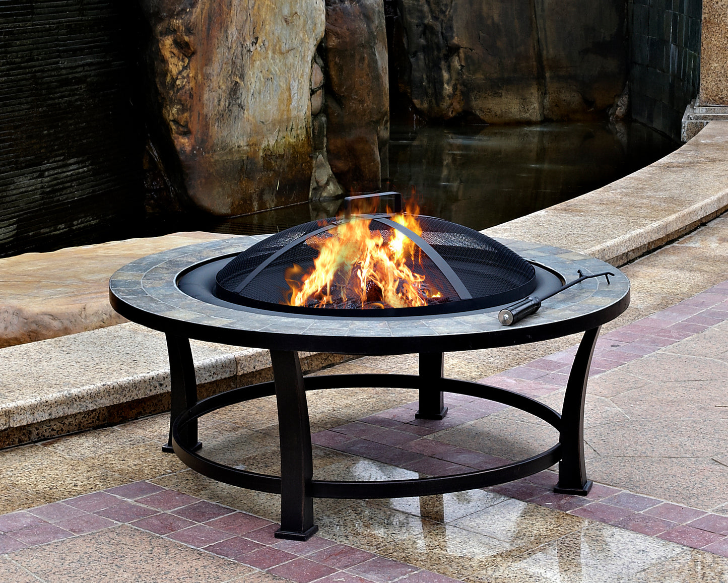 Outdoor Round Slate Top Wood Burning Fire Pit