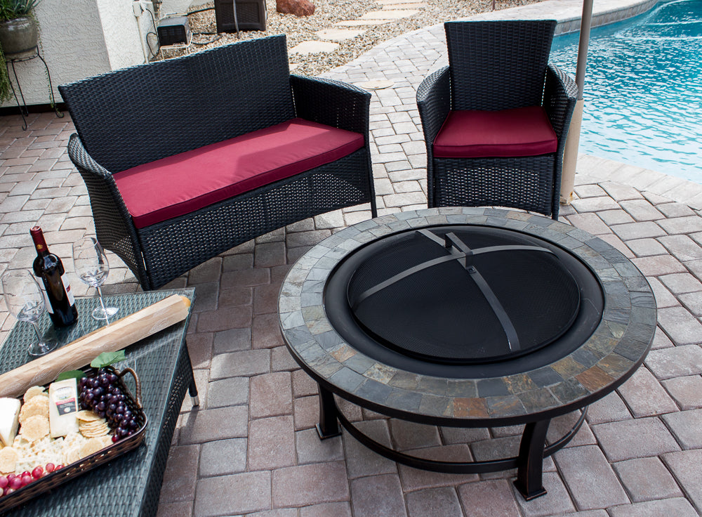 Outdoor Round Slate Top Wood Burning Fire Pit