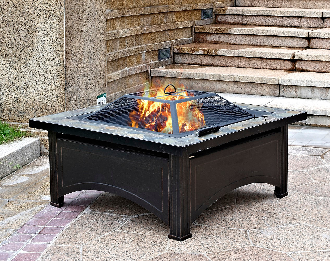 Outdoor Square Slate Top Wood Burning Fire Pit