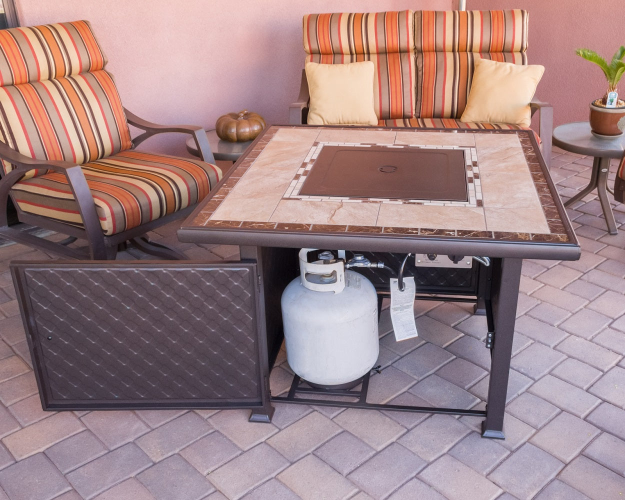 Square Marble Tile Top Fire Pit