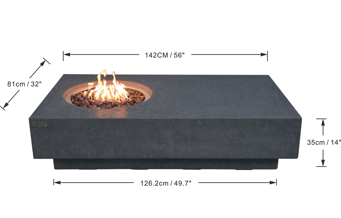 Metropolis Natural Limestone Rectangle Concrete Firepit Table - Dark Gray