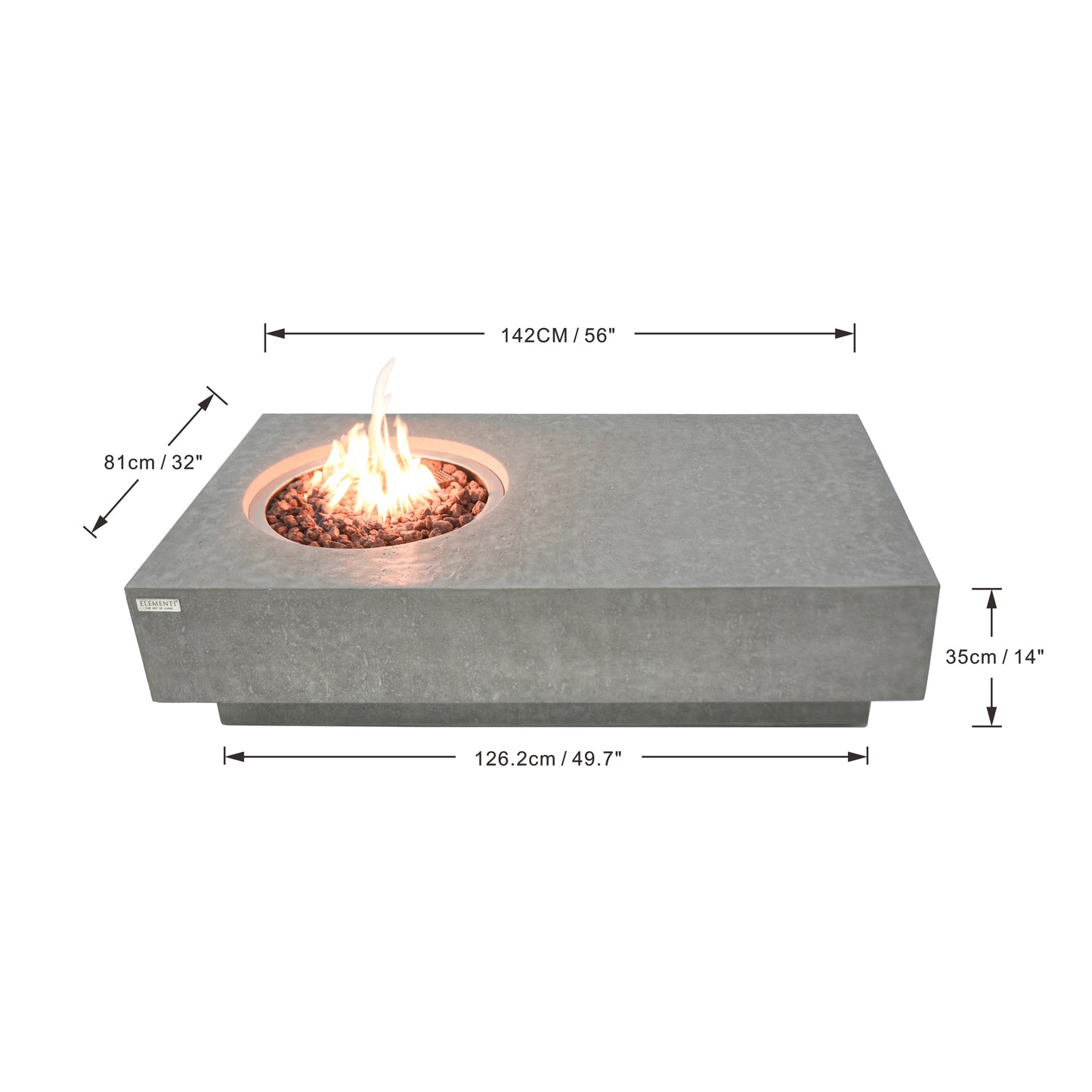 Metropolis Natural Limestone Rectangle Concrete Firepit Table - Light Gray