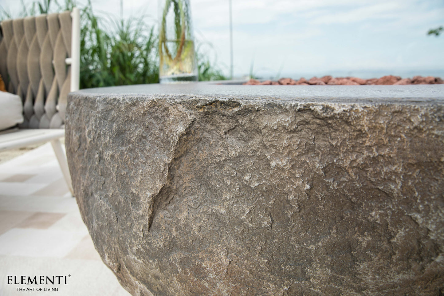 Boulder Natural Hard Rock Concrete Fire Pit Table