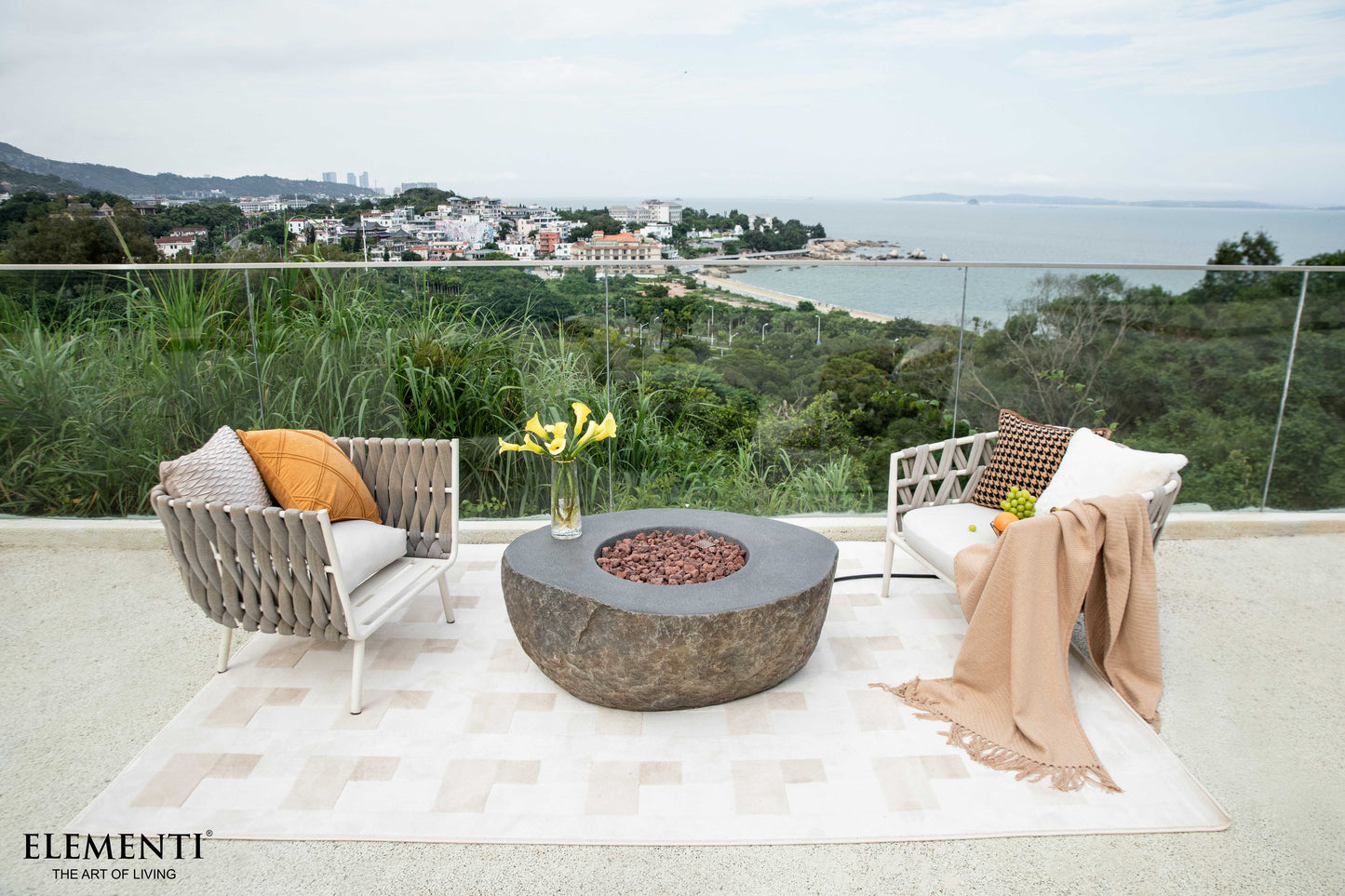 Boulder Natural Hard Rock Concrete Fire Pit Table