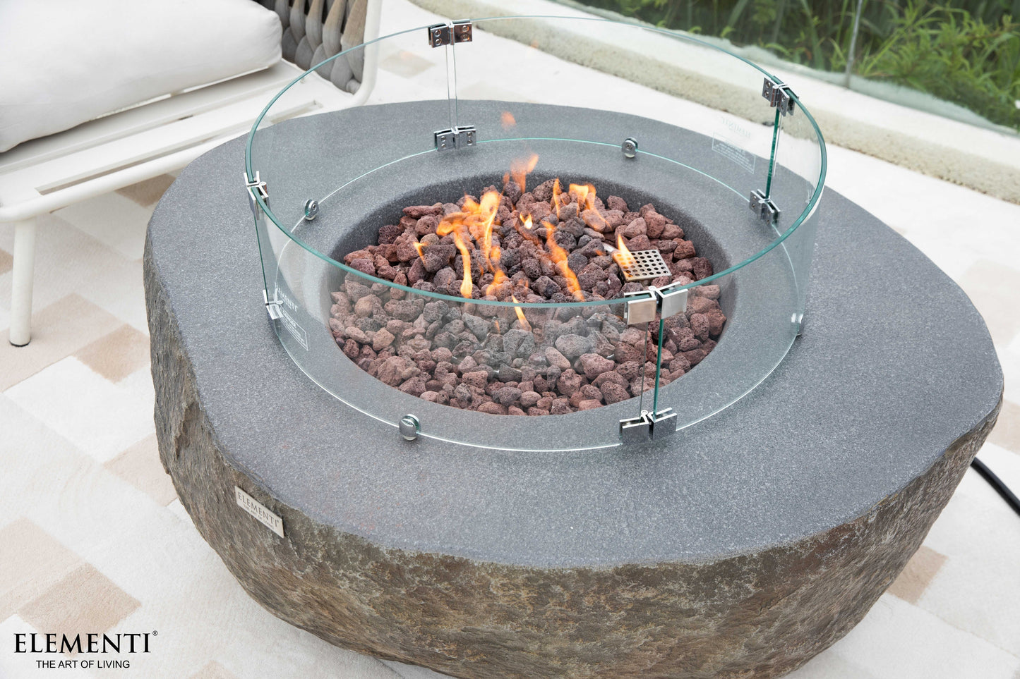 Boulder Natural Hard Rock Concrete Fire Pit Table