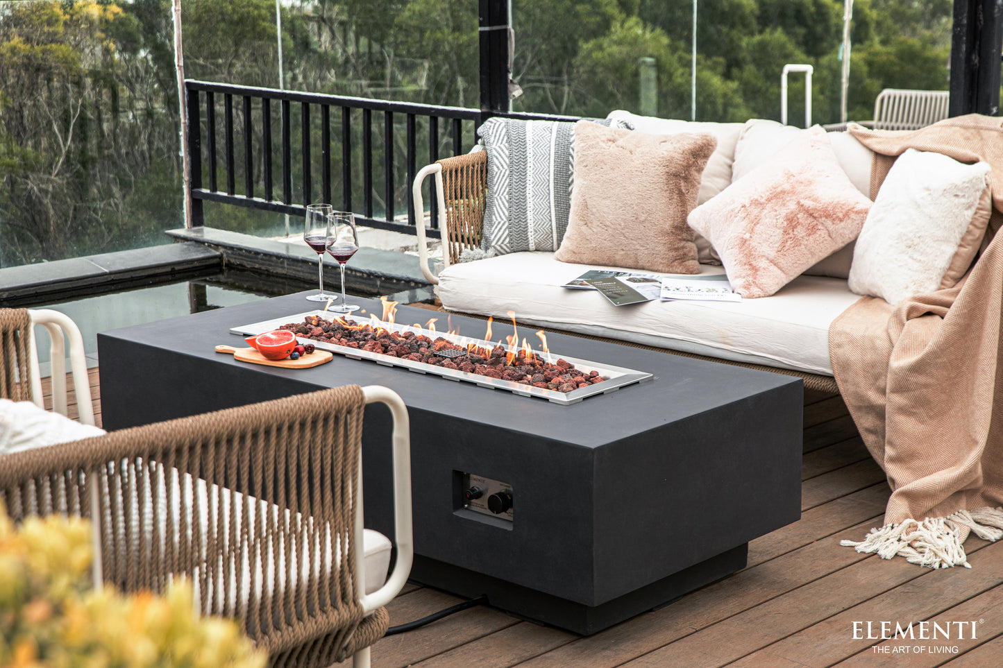 Granville Modern Smooth Concrete Rectangle Fire Pit Table - Dark Gray