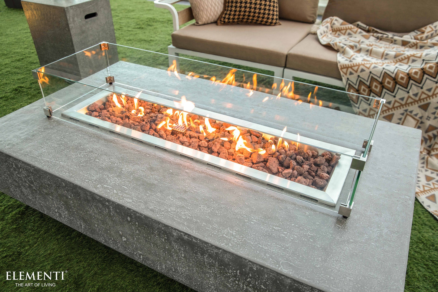 Hampton Natural Limestone Concrete Rectangular Fire Pit Table - Light Gray