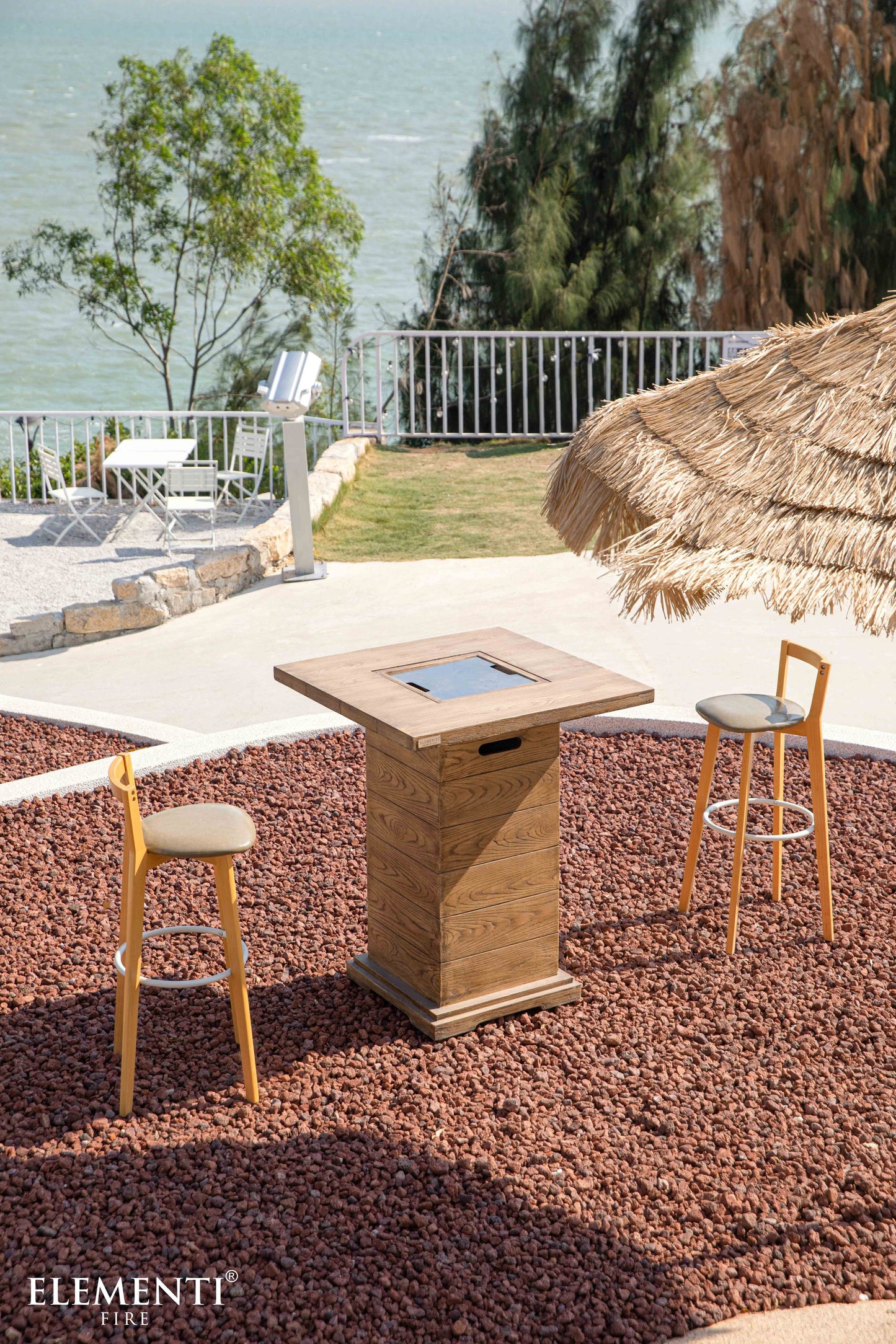 Rova Natural Wood Bar Height Concrete Propane Fire Pit Table