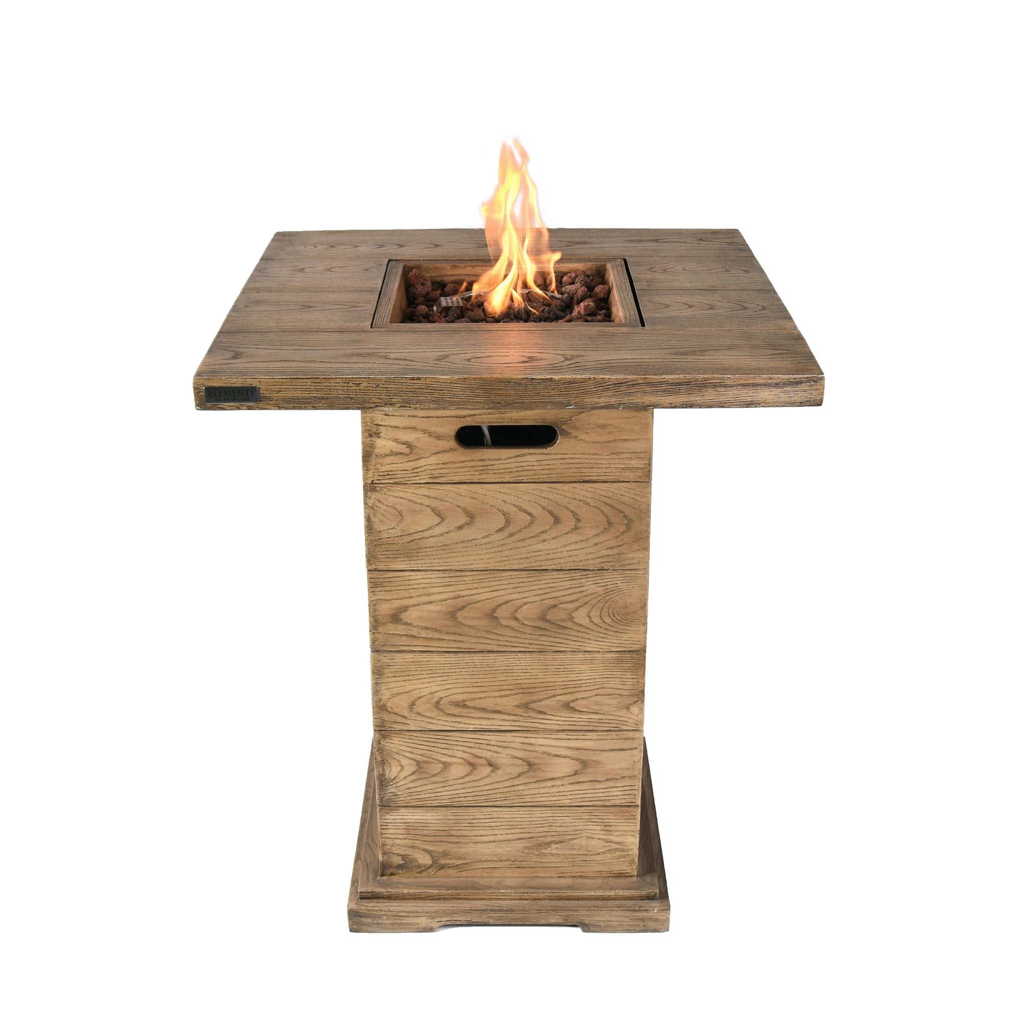 Rova Natural Wood Bar Height Concrete Propane Fire Pit Table