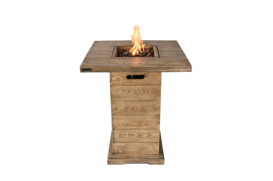 Rova Natural Wood Bar Height Concrete Propane Fire Pit Table