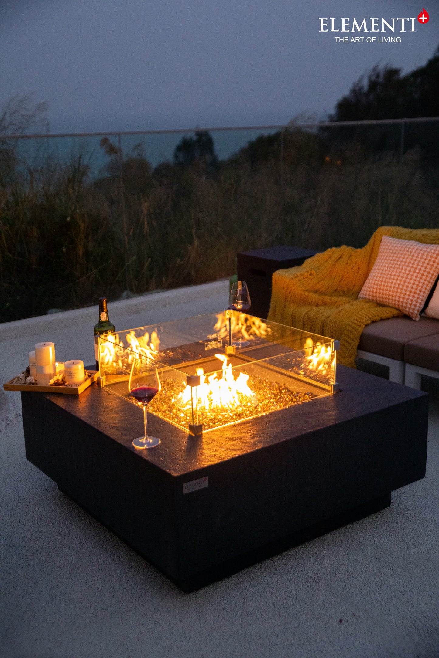 Bergen Natural Limestone Concrete Square Fire Pit Table