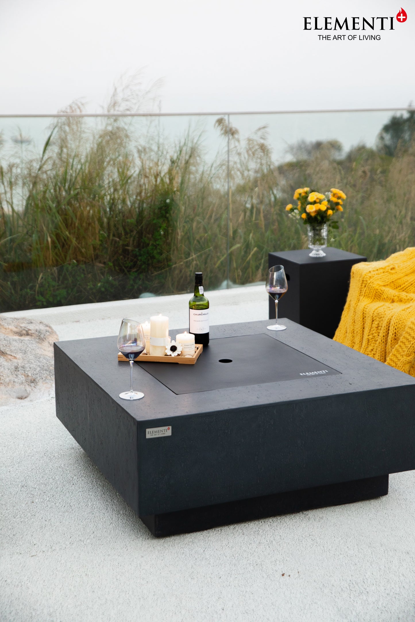 Bergen Natural Limestone Concrete Square Fire Pit Table