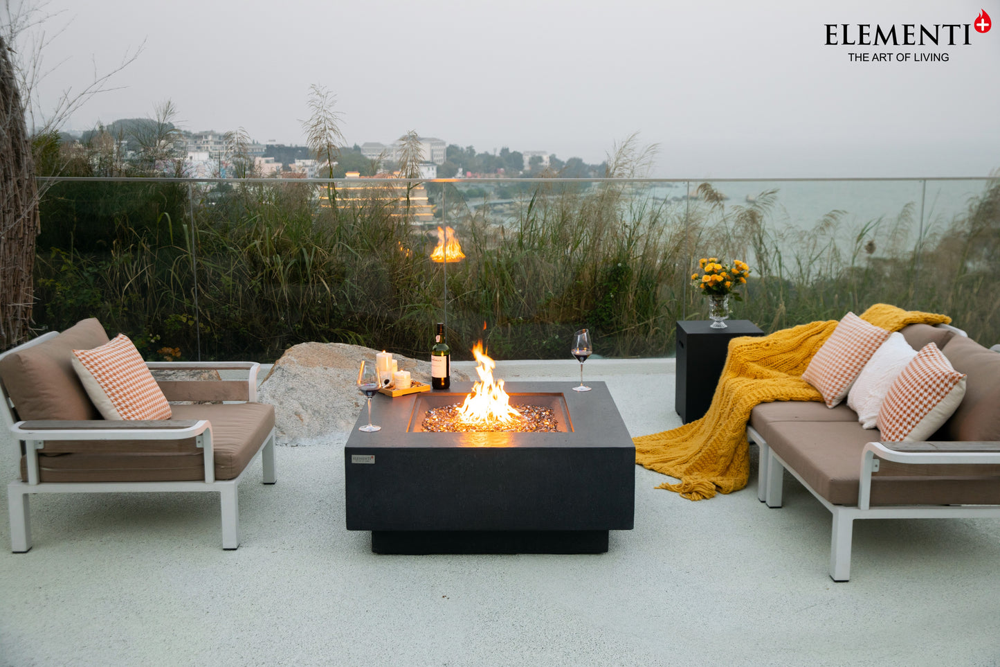 Bergen Natural Limestone Concrete Square Fire Pit Table