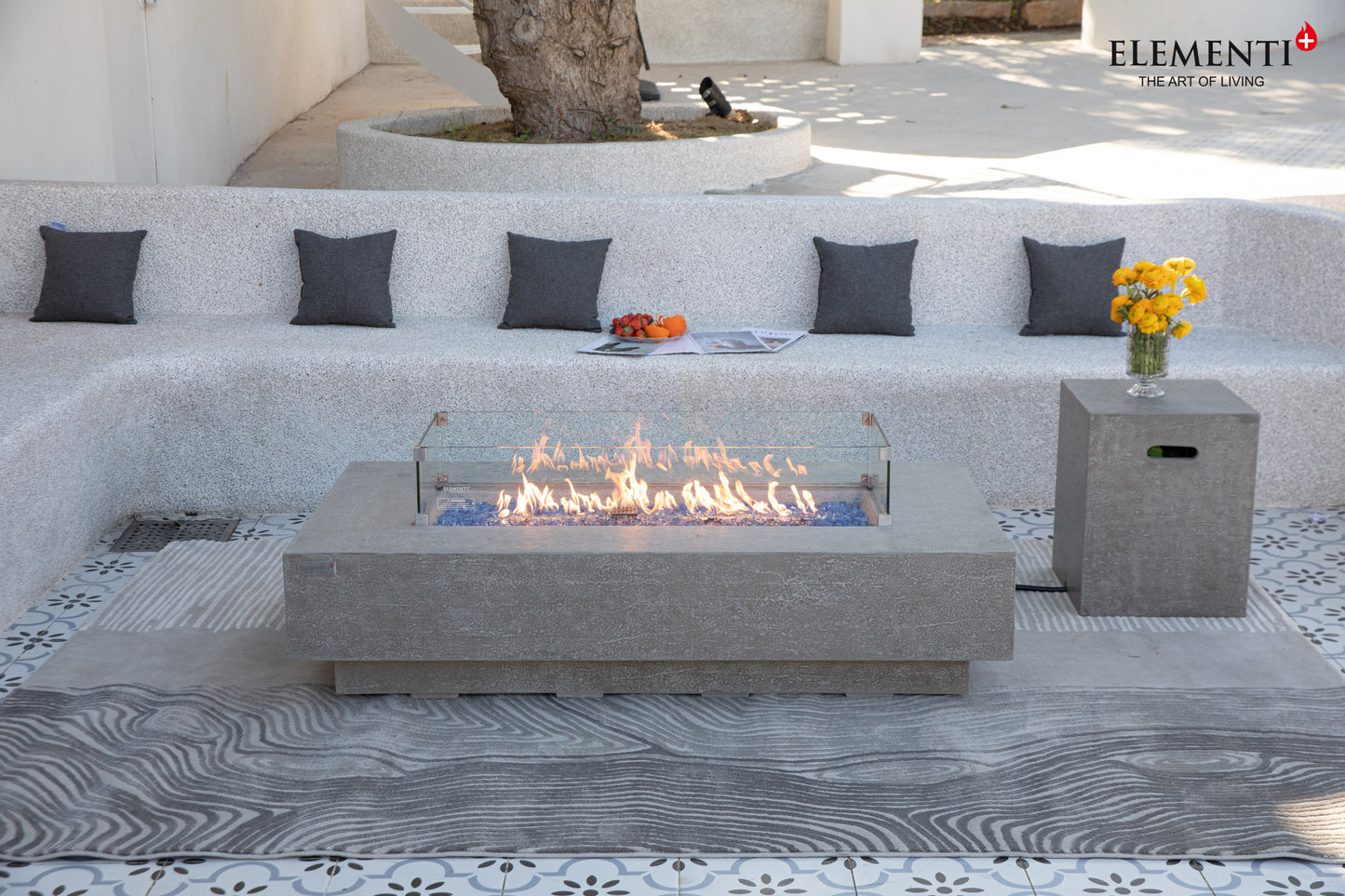 Riviera Natural Limestone Concrete Rectangle Fire Pit Table