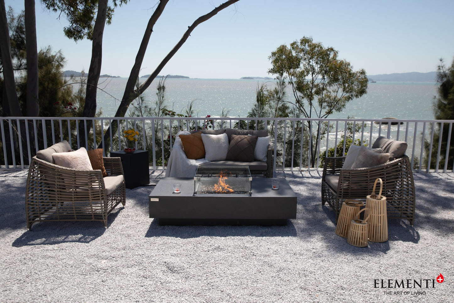 Cannes Natural Limestone Concrete Rectangle Fire Pit Table
