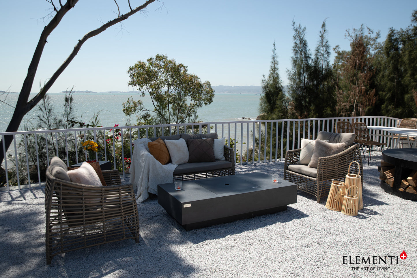 Cannes Natural Limestone Concrete Rectangle Fire Pit Table