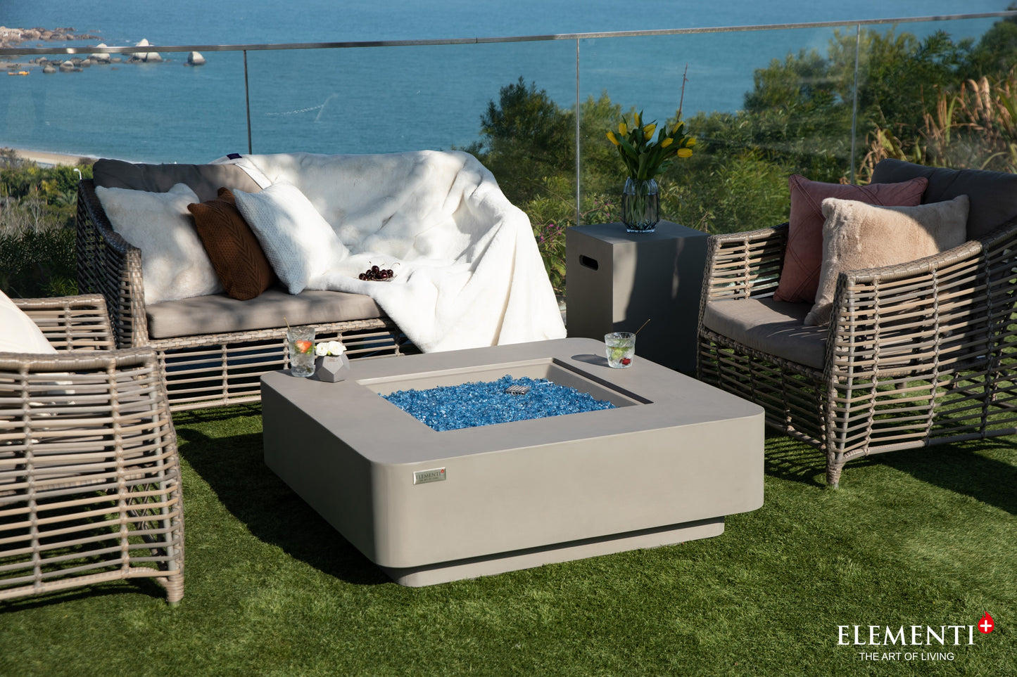 Lucerne Modern Smooth Concrete Square Fire Pit Table