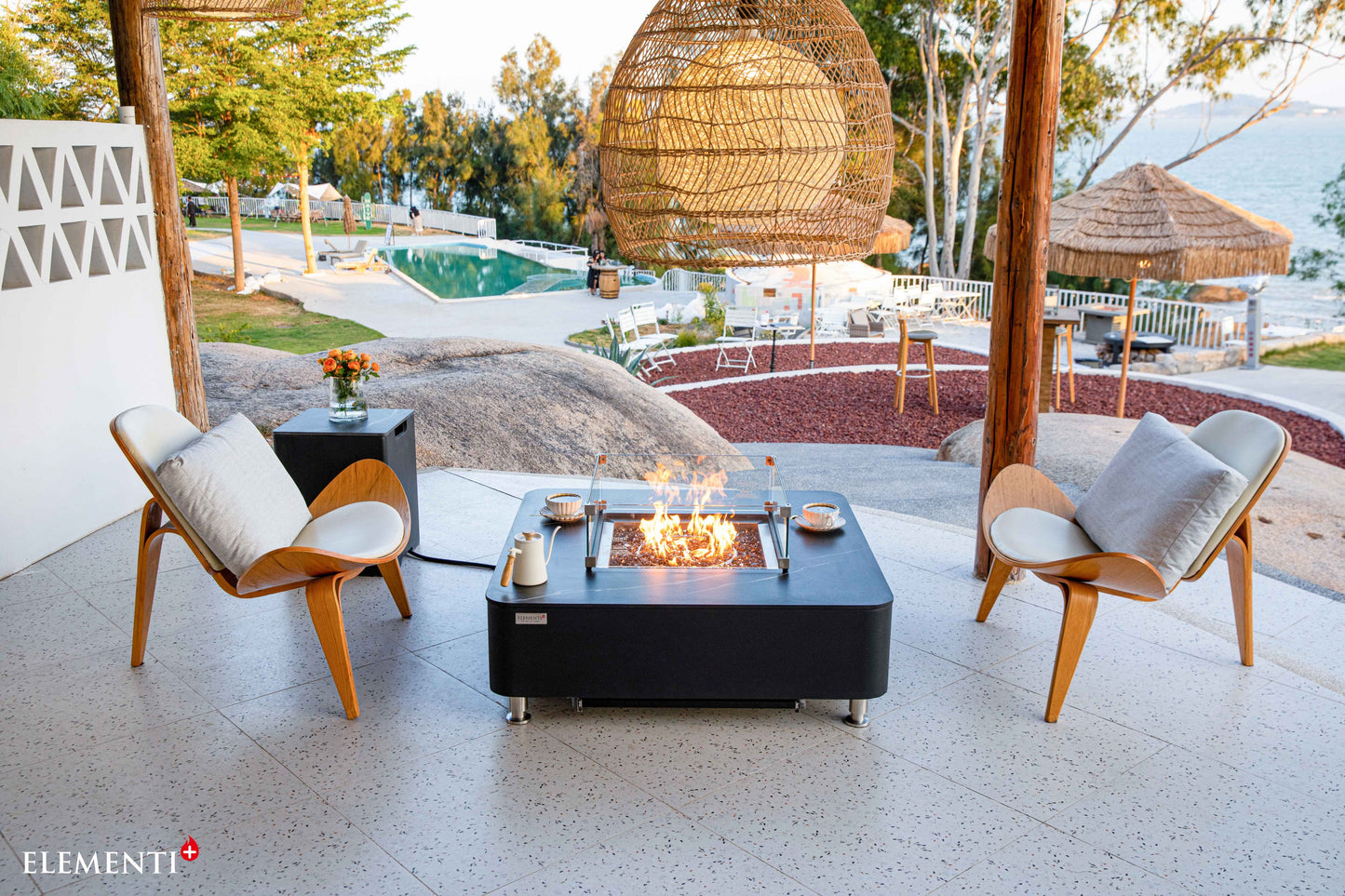 Copenhagen Modern Marble and Concrete Square Fire Pit Table