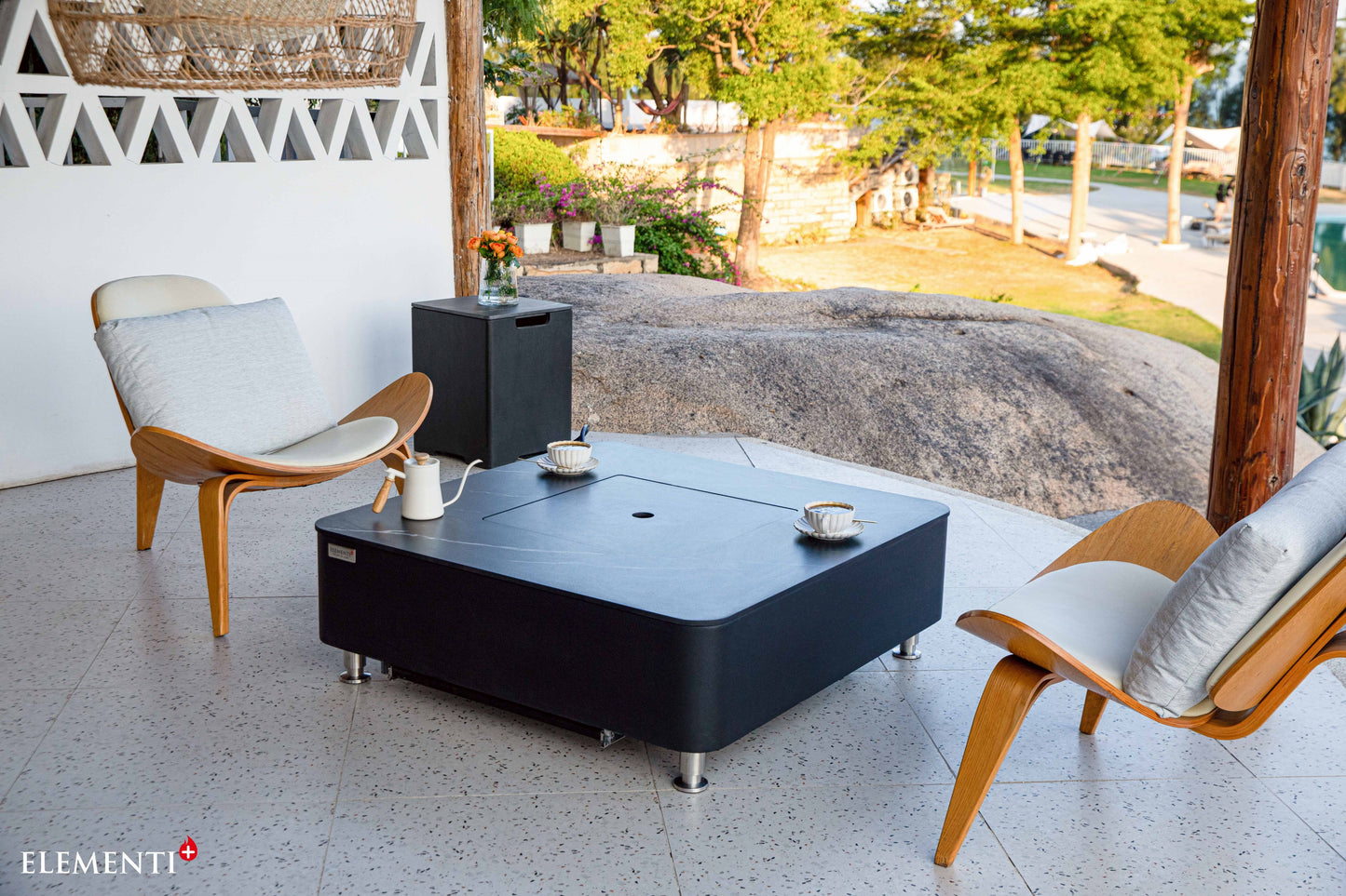 Copenhagen Modern Marble and Concrete Square Fire Pit Table