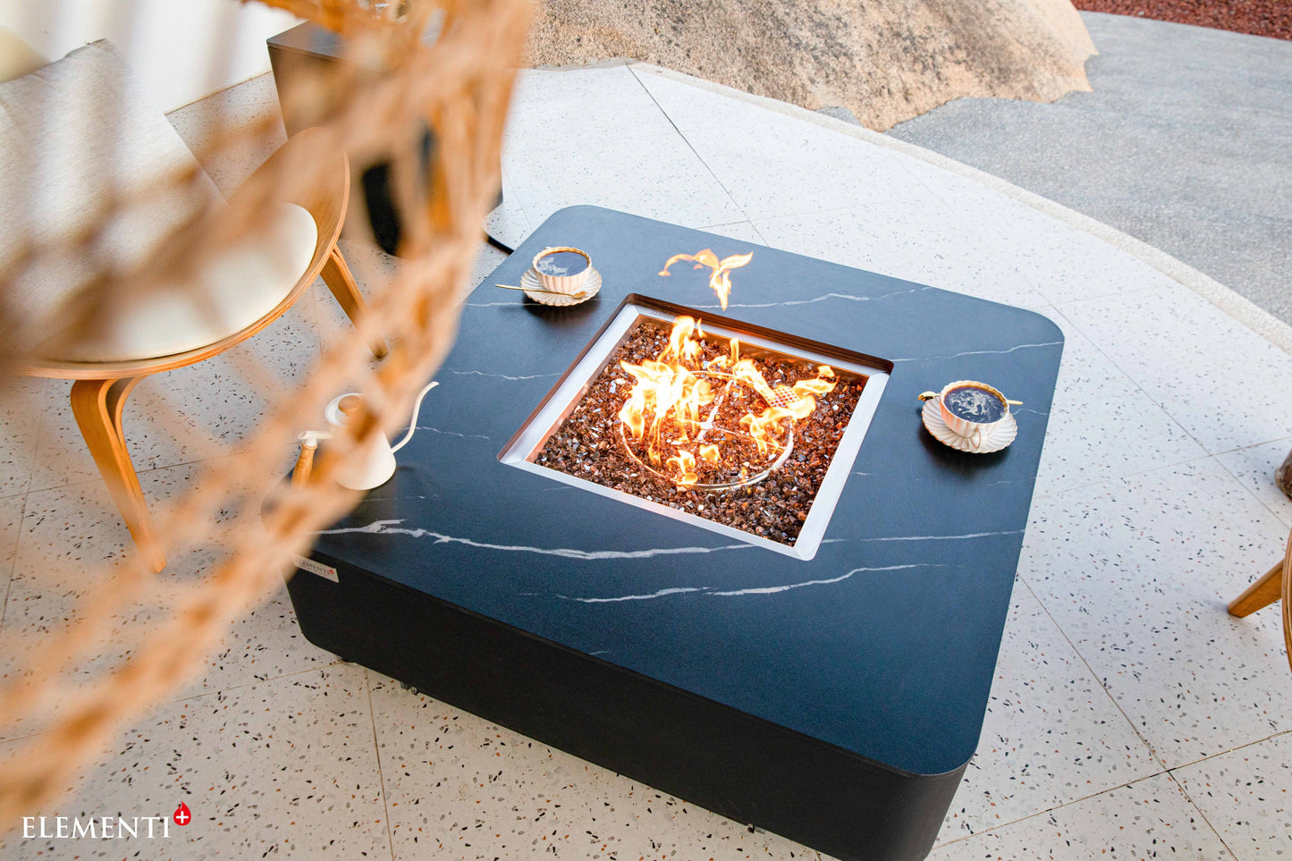 Copenhagen Modern Marble and Concrete Square Fire Pit Table