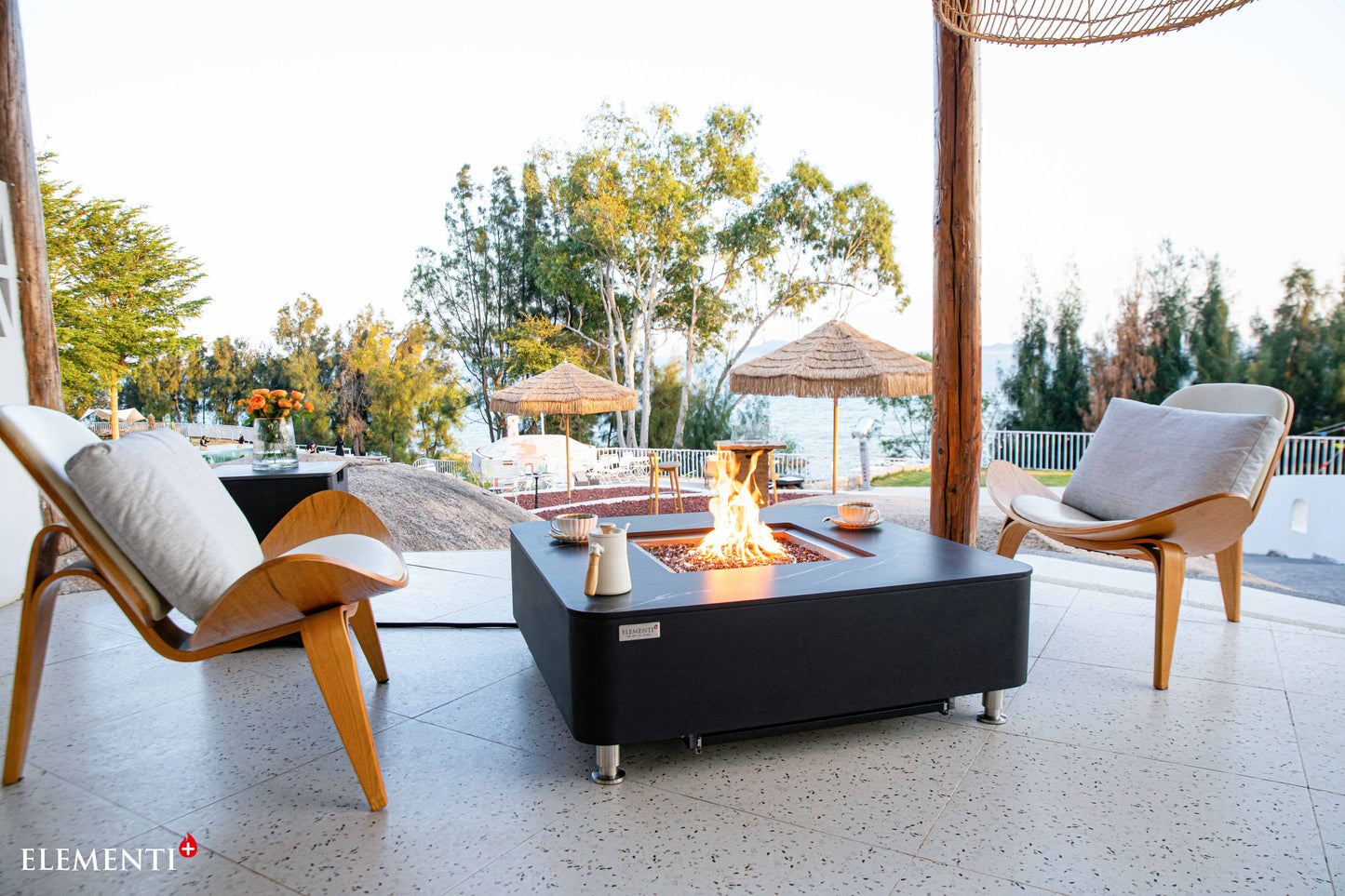 Copenhagen Modern Marble and Concrete Square Fire Pit Table