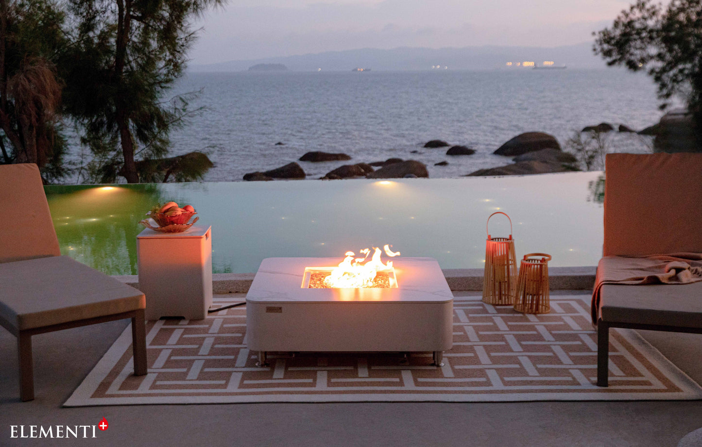 Annecy Modern Marble and Concrete Square Fire Pit Table