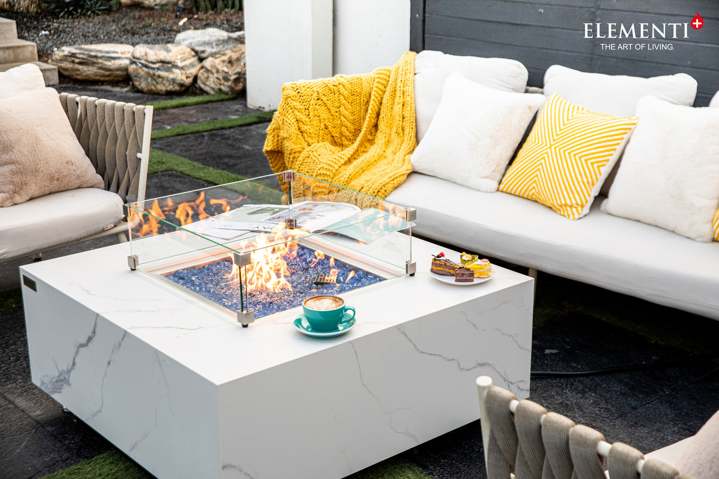 Bianco Modern Marble Porcelain Square Fire Pit Table